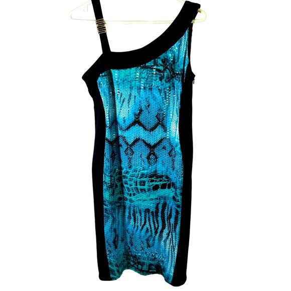 Frank Lyman Tourqoise Snake Print Sequins Gold Detail BodyCon Fitted Dress Sz 10 - Picture 6 of 13